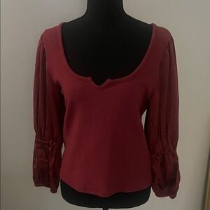 Maeve Deep Red Blouse with Puff Sleeves